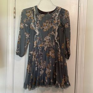 Blue floral dress with ruffles